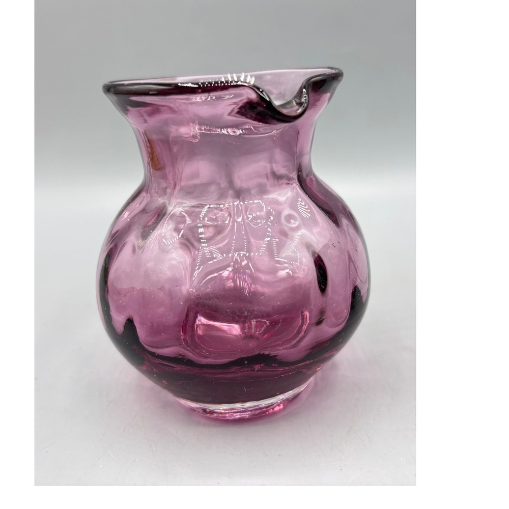 Vintage Cranberry Mini PItcher Creamer Glass 3.75" Hand Blown - Picture 2 of 7